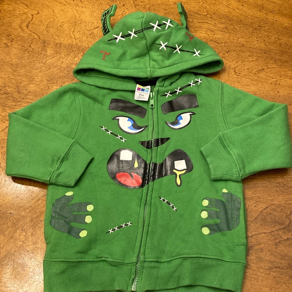 Green Monster Face Kids Hoodie
